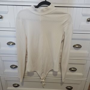 Knix X Birds Papaya Cream Ribbed Mock Neck Long Sleeve Bodysuit